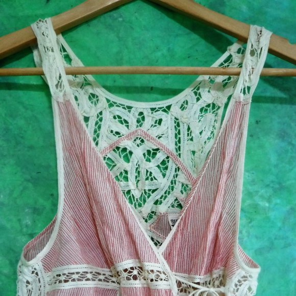 Free People Vintage Boho NEW Lace Red Ivory Stripe - Picture 6 of 6